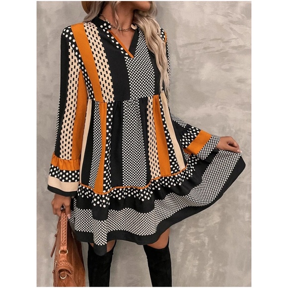 13 Color Block Polka Dot Ruffle Mini Dress - Picture 6 of 9